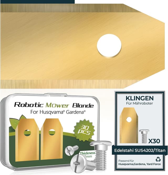 Detalle de 30x Titan Messer Ersatzmesser für Mähroboter – Messerset + 30 Schrauben für Husqvarna, Gardena & Yard Force