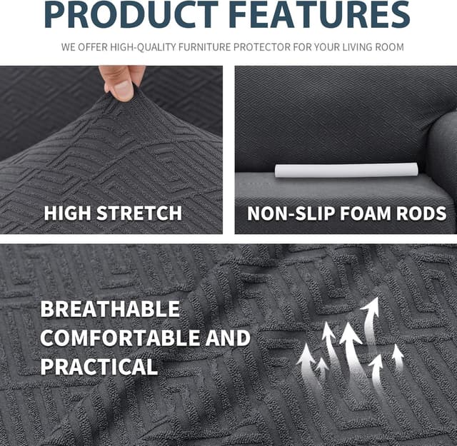 Detalle de Ystyle Copridivano 1 posto con braccioli elasticizzato antigraffio grigio