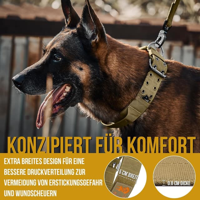 Detalle de OneTigris Collier pour chien en nylon large L avec poignée et patch pour grands chiens, marron (5 cm)