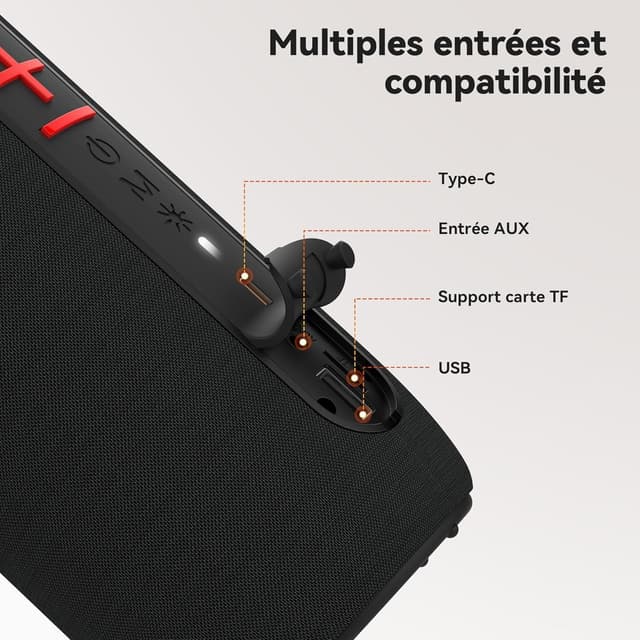 Detalle 2 de oraolo Enceinte Bluetooth puissante 24W mini portable IPX6 (Bluetooth 5.4, RGB, TWS, USB, AUX, TF, jusqu’à 30 h)