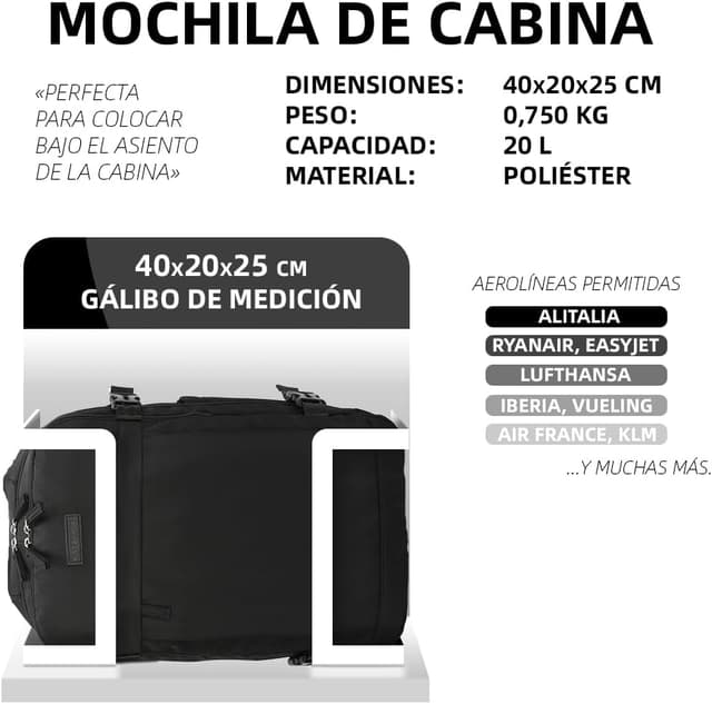 Thumbnail 2 de RAYKONG Mochila cabina Ryanair 40x20x25cm