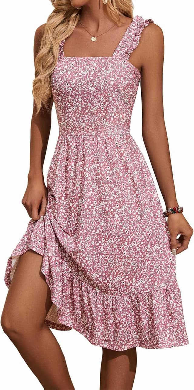 Detalle de ZABERRY Womens Summer Midi Dress 2026 with Elastic Straps, Square Neck & Floral Print