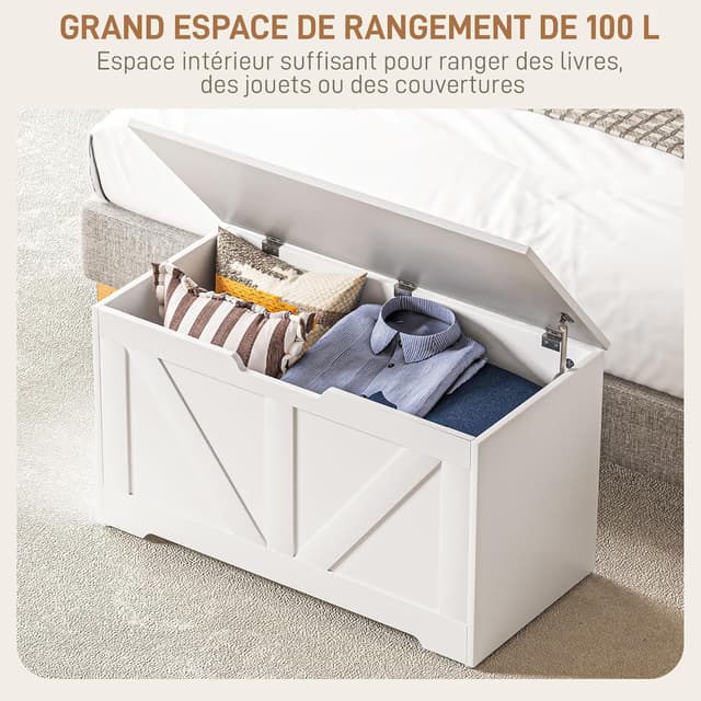 Detalle 2 de HOMCOM Coffre de rangement avec couvercle rabattable et charnières de sécurité (80 x 40 x 45 cm)