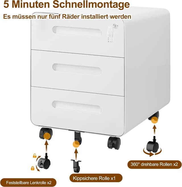 Thumbnail 6 de HOMSTEEL Rollcontainer Mobiler Aktenschrank