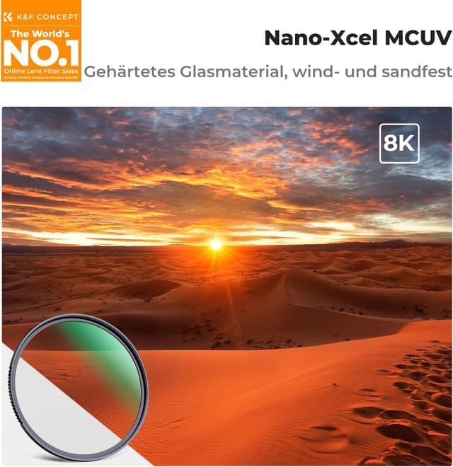 Detalle 2 de K&F CONCEPT UV-Filter 58 mm, 9H Härte Schutzfilter (Nano Xcel) für Frontlinsen