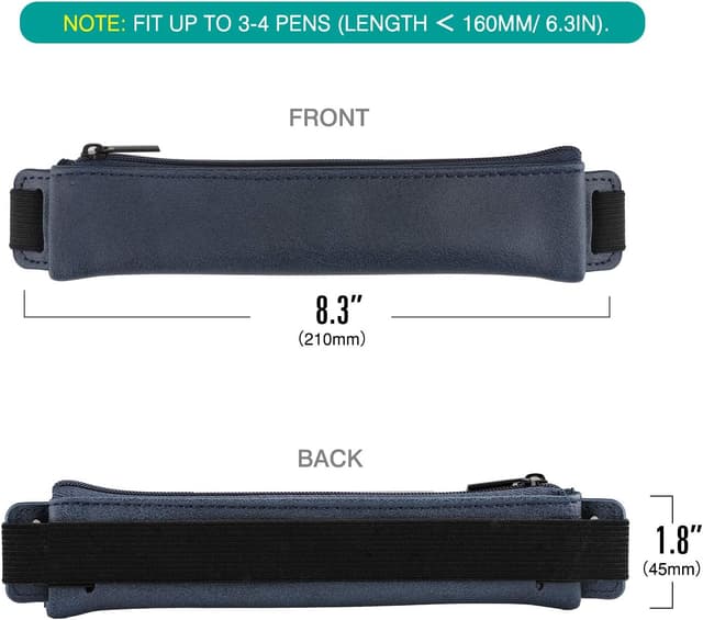 Detalle 2 de MoKo Astuccio per matite in PU con fascia elastica (2 pezzi) – porta penne da quaderno, stampa blu scuro