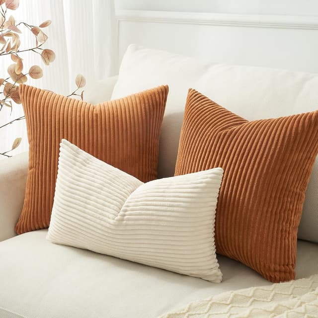 Detalle 2 de Topfinel Kissenbezug 45x45 Herbst Karamell Orange im 2er-Set (Cord-Kordsamt, versteckter Reißverschluss)