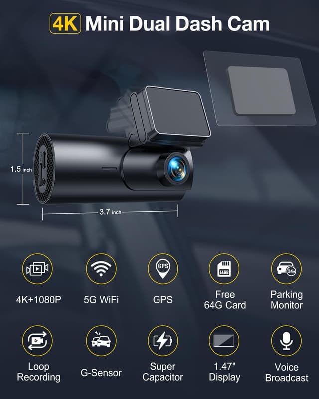 Thumbnail 3 de GKU D600Pro Dash Cam 4K con Wi‑Fi 5GHz