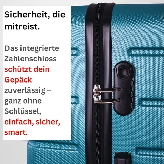 Detalle de NOWI Hartschalenkoffer XL (100 l) mit 8 360°-Rollen, Zahlenschloss & Teleskopgestänge – türkis
