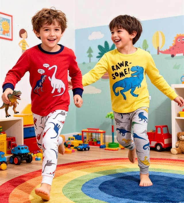 Detalle de SOIBEEN Jungen-Dinosaurier-Pyjamas 4-teilig aus Baumwolle (1–12 Jahre)