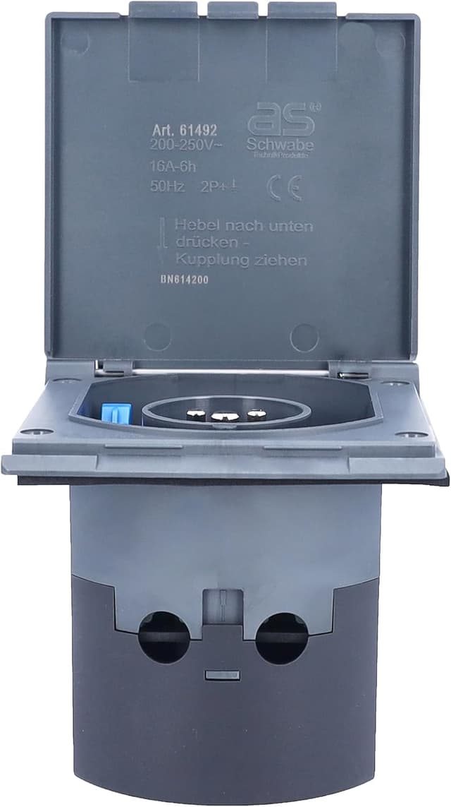 Detalle de as - Schwabe Camping CEE-Caravan-Einspeisungsstecker 230V/16A, 3-polig, IP44, mit Klappdeckel (61492) – Anthrazit