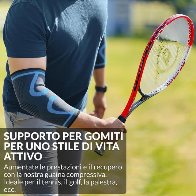 Detalle de 360 RELIEF gomitiera per epicondilite: compressione per tennis, tendinite e allenamento (sinistra/destra) – 1 confezione