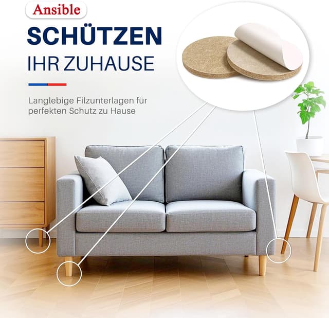 Detalle de Ansible 60 selbstklebende Filzgleiter (Ø 25 mm) Rund, beige – Möbelgleiter zum Kratzschutz & für leises Gleiten
