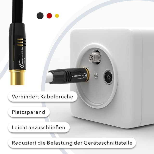 Detalle de RedStar24 Antennenkabel 3 m Schwarz (IEC Stecker auf IEC Buchse) – Koaxialkabel für TV, Radio und DVB