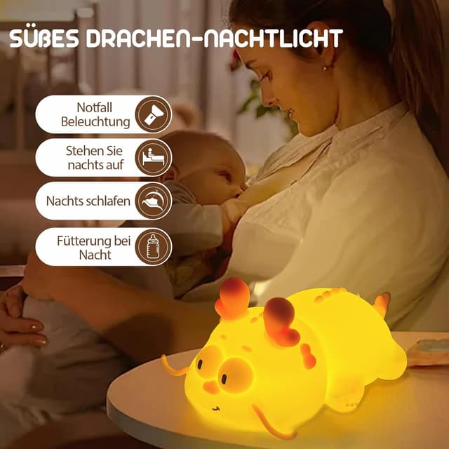 Detalle 2 de Silikon Nachtlicht für Babys in Drach-Form – dimmbar, Touch-LED und Timer