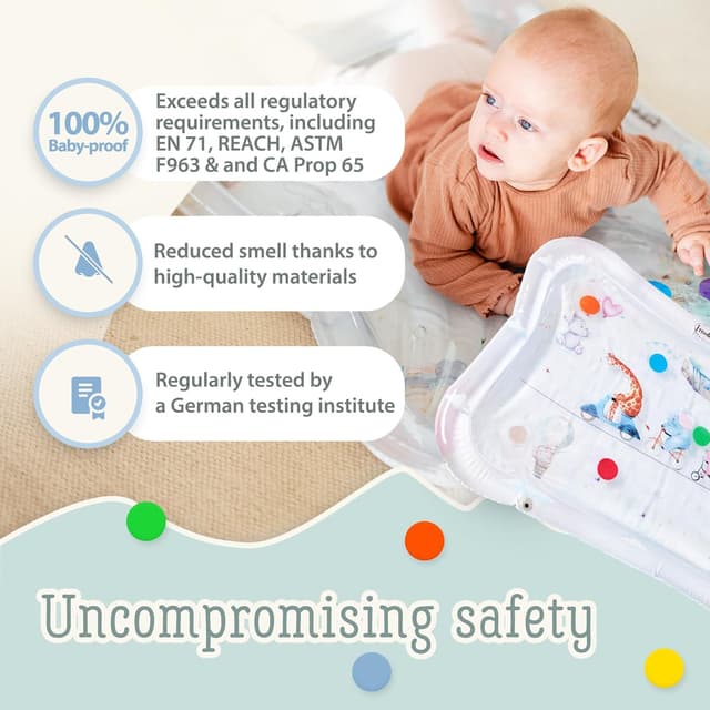 Detalle de TummyTime Wassermatte von Freudeskind – Baby-Wasserspielmatte, phthalat- & BPA-frei (ab 0/3/6/9 bis 24 Monate)