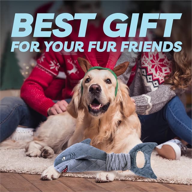 Detalle de LEGEND SANDY giocattolo per cani di taglia grande a forma di squalo grigio increspato, tiro alla fune e da masticare