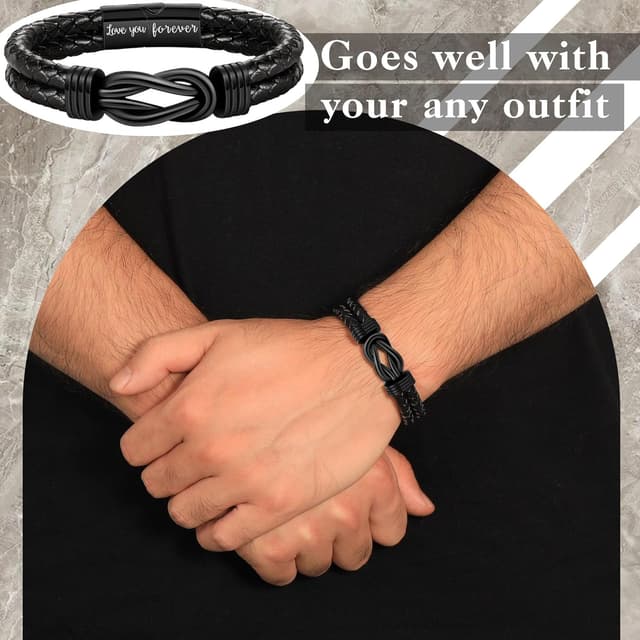 Thumbnail 3 de BTYSUN Leather Infinity Cuff Bracelet for Men