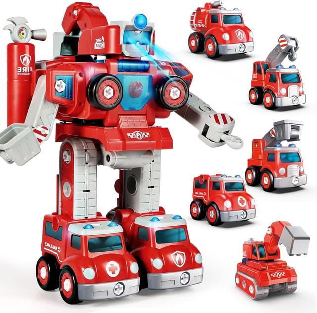 Detalle de Baobrava 5-in-1 Fire Truck Transformers STEM Drill & Screw Build Set (Ages 3–8)