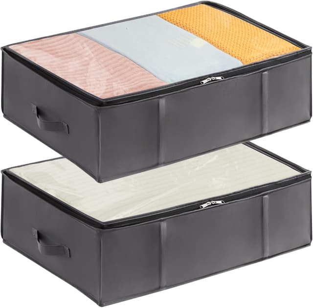 Detalle de Lifewit Unterbett-Aufbewahrungsbox 40 L (2er-Set), faltbar mit Deckel – grau