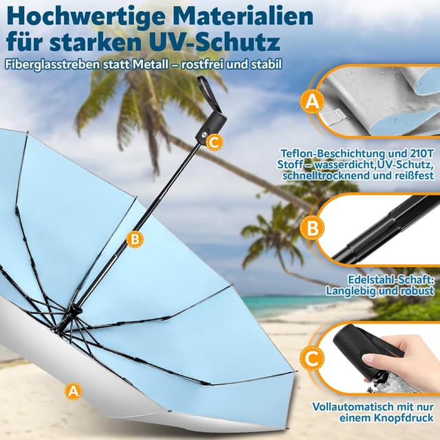 Thumbnail 6 de ZOMAKE Sonnenschirm UPF 50+ Regenschirm – automatik Auf und Zu, kompakt taschenfaltbar