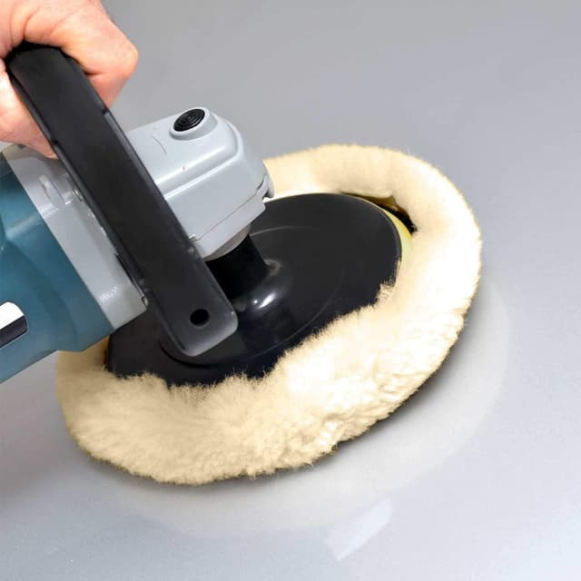 Detalle de SPTA 6" (150mm) 100% Natural Wool Polishing Pads (SPTA) — Hook & Loop Set, 4 pcs with 5/8-11 Backing Plate