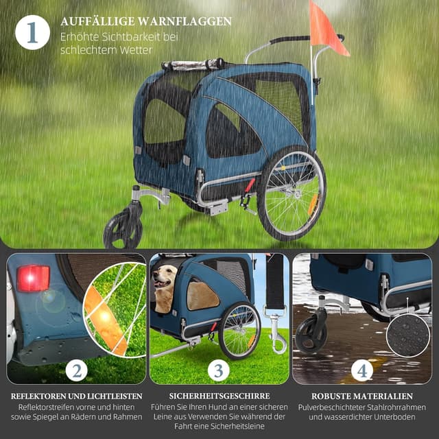 Detalle de Fiximaster XL 2-in-1 Hundeanhänger fürs Fahrrad & Joggen bis 40 kg (mit Handbremse)