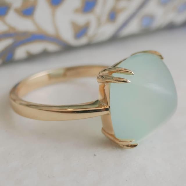 Thumbnail 6 de Bague Sophia Rose Jewellery en argent sterling plaqué or avec calcédoine aqua (cabochon 12 mm) – monture à griffes