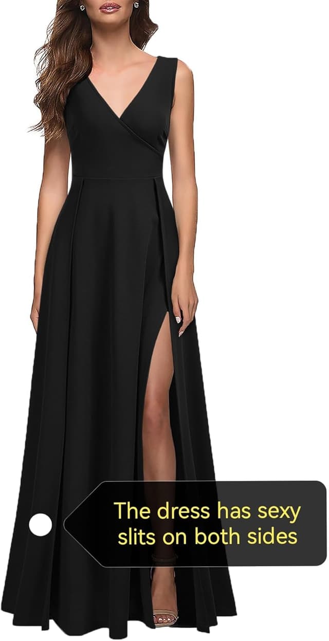 Detalle 2 de MUSHARE Women’s V Neck Sleeveless Split Formal Dress (Bodycon, High Waist)