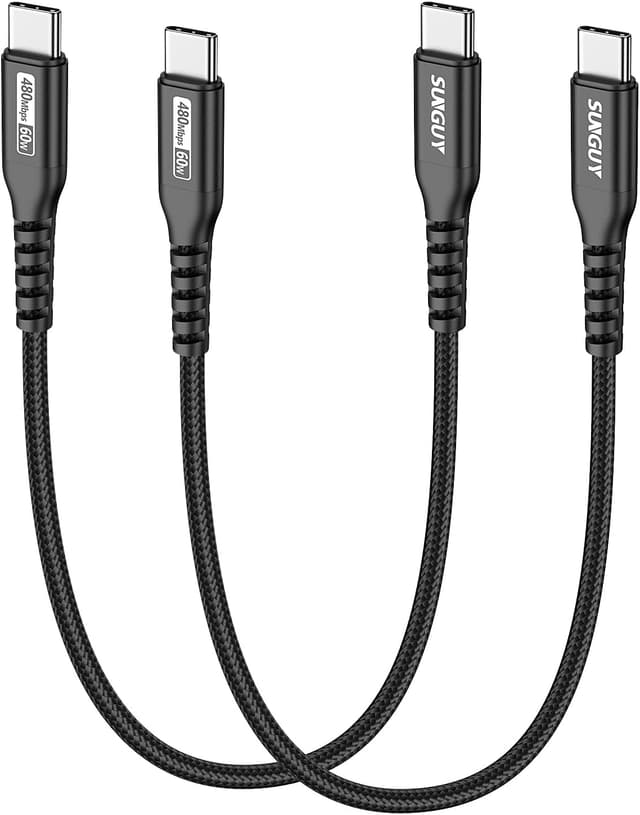 Detalle de SUNGUY USB-C Kabel (2er-Set, 30 cm) USB-C auf USB-C mit bis zu 60 W Schnellladen und Datenübertragung bis 480 Mbit/s