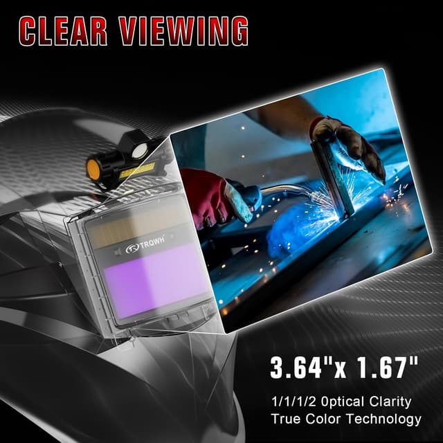 Detalle de TRQWH Auto-Darkening Welding Hood with True Color Lens, Wide View Shade 9–13 & LED Light (KTS-JD17)