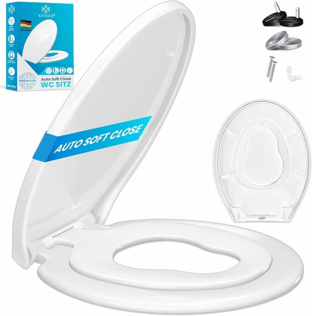 Detalle de KESSER WC Sitz mit Absenkautomatik, Quick-Release und Softclose (Duroplast, Edelstahl-Befestigung) – einfache Montage