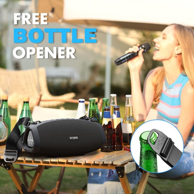 Detalle de W-KING Bluetooth-Lautsprecher (70 W RMS/120 W Peak) mit kabellosem Mikrofon, IPX6 – Outdoor-Box für Musik & Ansagen