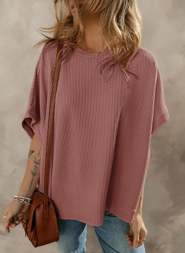 Detalle 2 de Dokotoo Women’s Casual Oversized Short Sleeve Knit Tunic Top with Side Slits