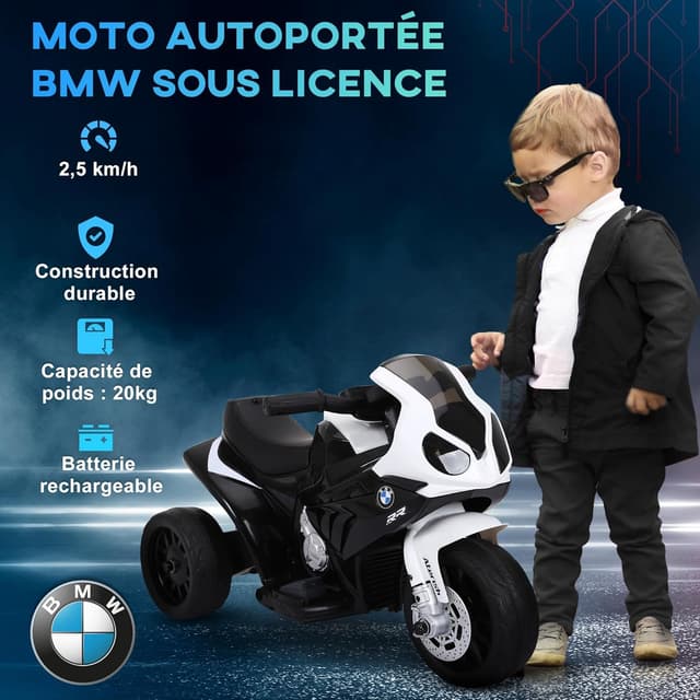 Detalle de HOMCOM Moto électrique pour enfants sous licence BMW S1000 RR 3 roues 6V (noir)