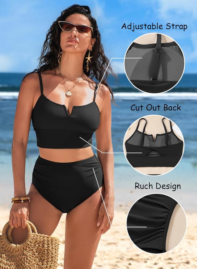 Detalle de Herseas High Waisted Bikini Sets for Women with V-Wire Top & Tummy Control