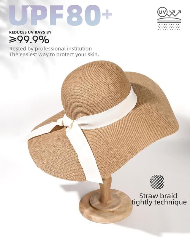 Thumbnail 1 de FURTALK Women’s Sun Straw Hat (Wide Brim) with UPF 80+ — Foldable & Packable Beach Hat