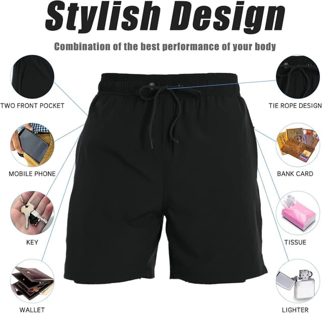 Detalle de Aisprts Maillot de bain homme 2 en 1 short de plage hydrophuge à séchage rapide, doublure de compression et poches zippées