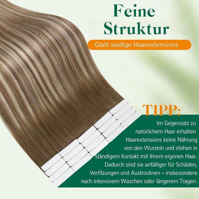Detalle de Easyouth Haarverlängerung aus Remy-Echthaar (Balayage Hellbraun mit Blond), 35 cm, 40 g, 20 Stück