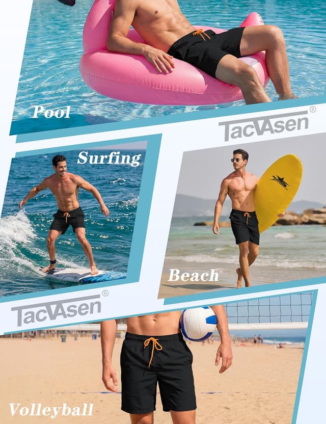 Detalle de TACVASEN men’s quick-dry swim shorts with mesh lining and pockets