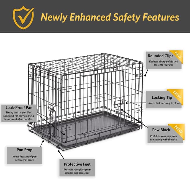 Detalle de New World Double Door Folding Metal Dog Crate (76 cm) with enhanced security and leak-proof pan
