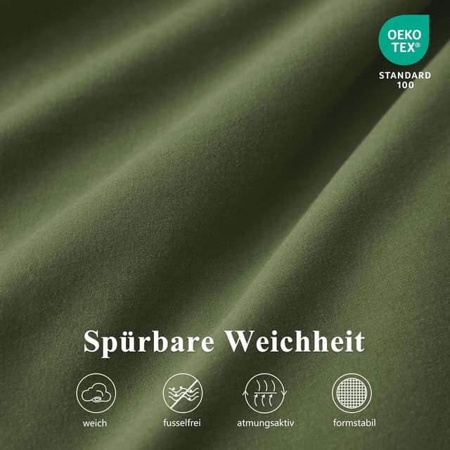 Detalle de Aisbo Spannbettlaken 140x200 cm für Boxspringbett, Olivgrün – Mikrofaser mit 40 cm Steghöhe