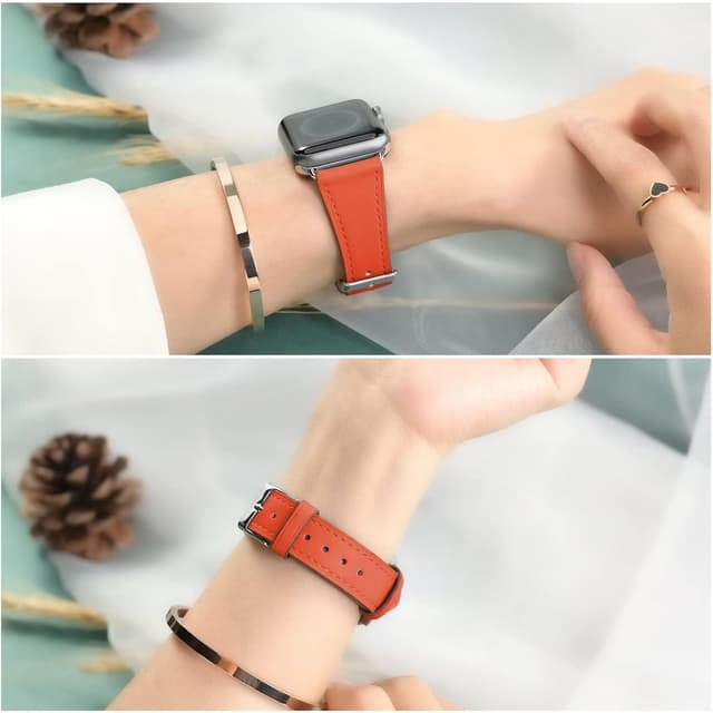 Detalle de AoYi Italian Genuine Leather Watch Straps for Apple Watch (38mm–49mm) – Slim cowhide bands with 316L stainless steel buckle