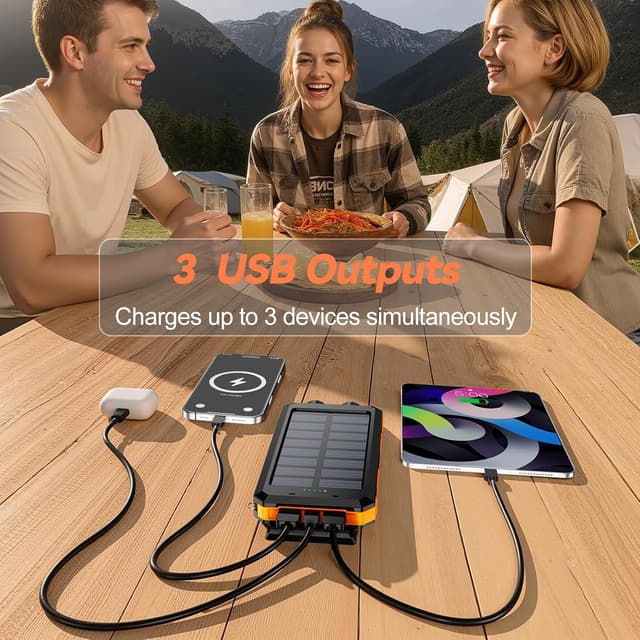Detalle 2 de Vikeri Solar Power Bank 26800mAh with USB-C fast charging, solar panel, torch & compass (Dark Orange)