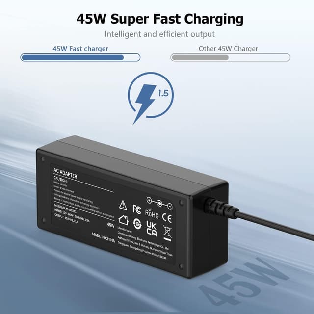 Detalle 2 de 45W Laptop Charger for Dell (19.5V 2.31A) with 4.5*3.0mm DC tip – Compatible with Inspiron, Vostro & Latitude