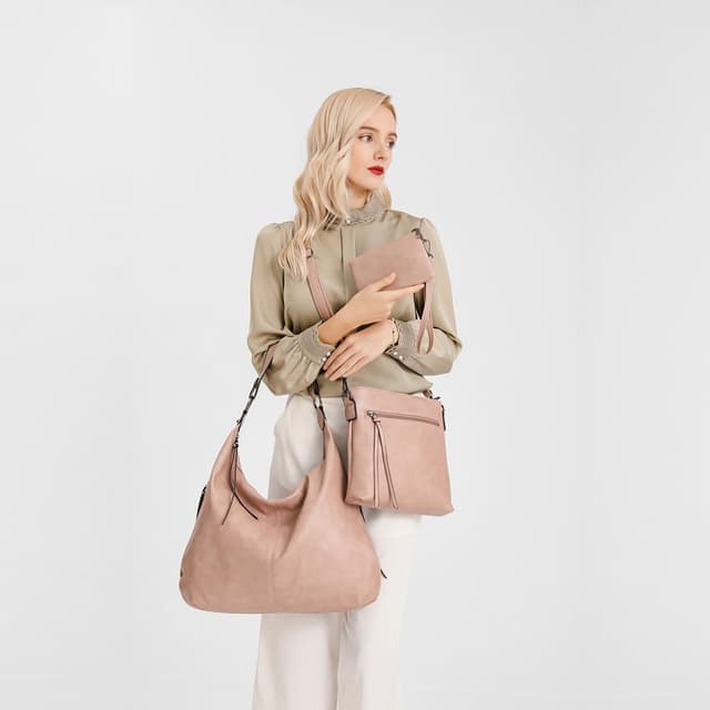 Thumbnail 6 de Pahajim hobo bags for women PU soft leather handbag, shoulder bag & wallet set (Brown)