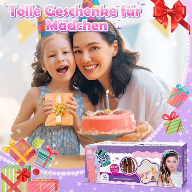 Detalle de Geschenk Mädchen 6–10 Jahre: DIY Haarflechtset mit Haarperlen & Flechthilfe