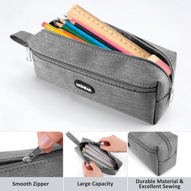 Detalle 2 de wonsar Federmäppchen Mäppchen Federtasche (Grau) – schlankes Stifteetui für Schule, Büro und Reise