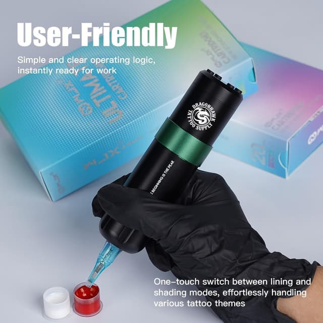 Thumbnail 6 de Kit de machine à tatouer rotative sans fil Dragonhawk (batterie 1500 mAh, 20 aiguilles)
