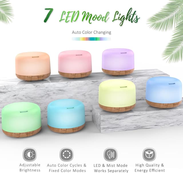 Detalle de ASAKUKI Aroma Diffuser 500 ml mit Timer, 6 ätherischen Ölen & LED-Lichtfarben